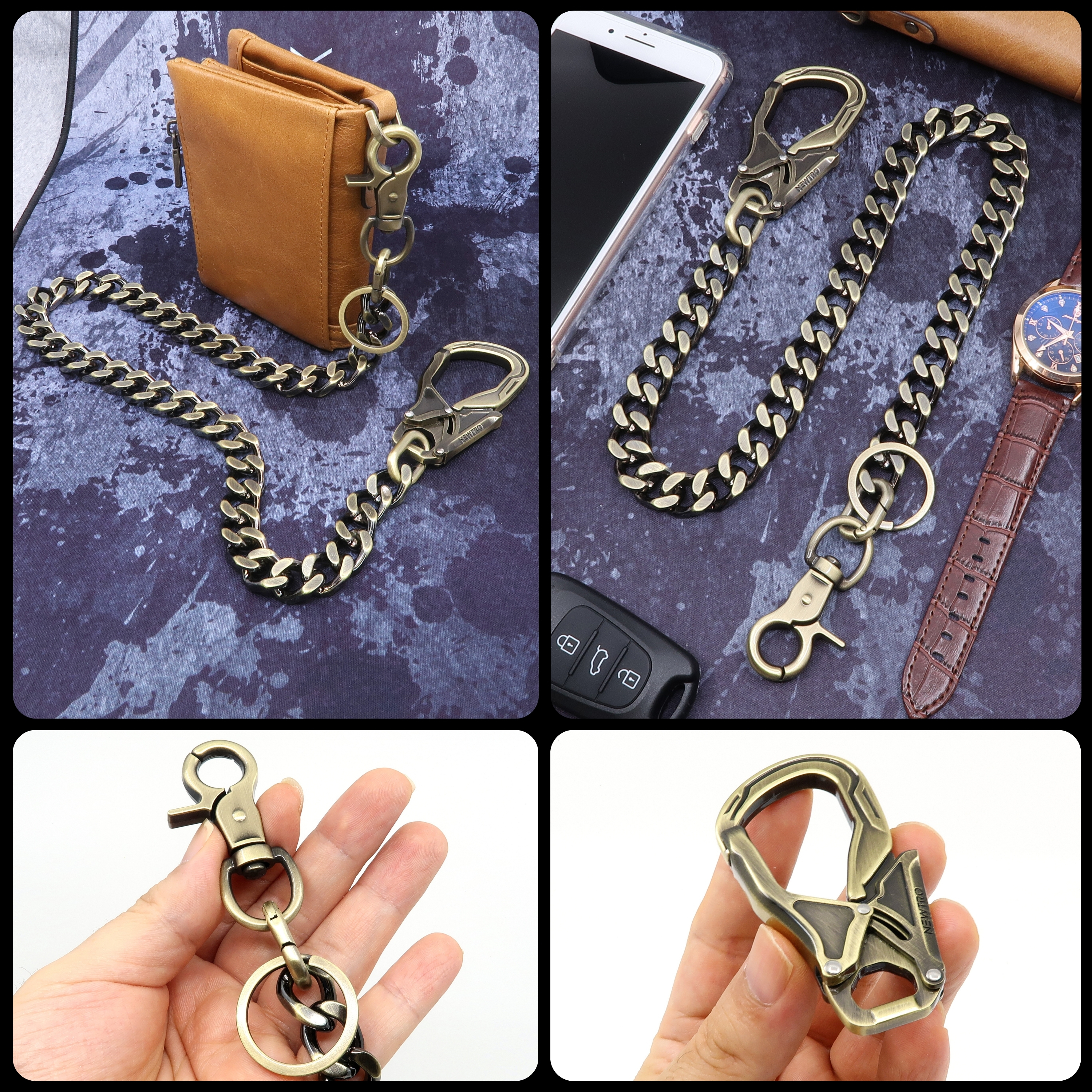 Cadena Brushed Bronze con cartera de cuero y llaves