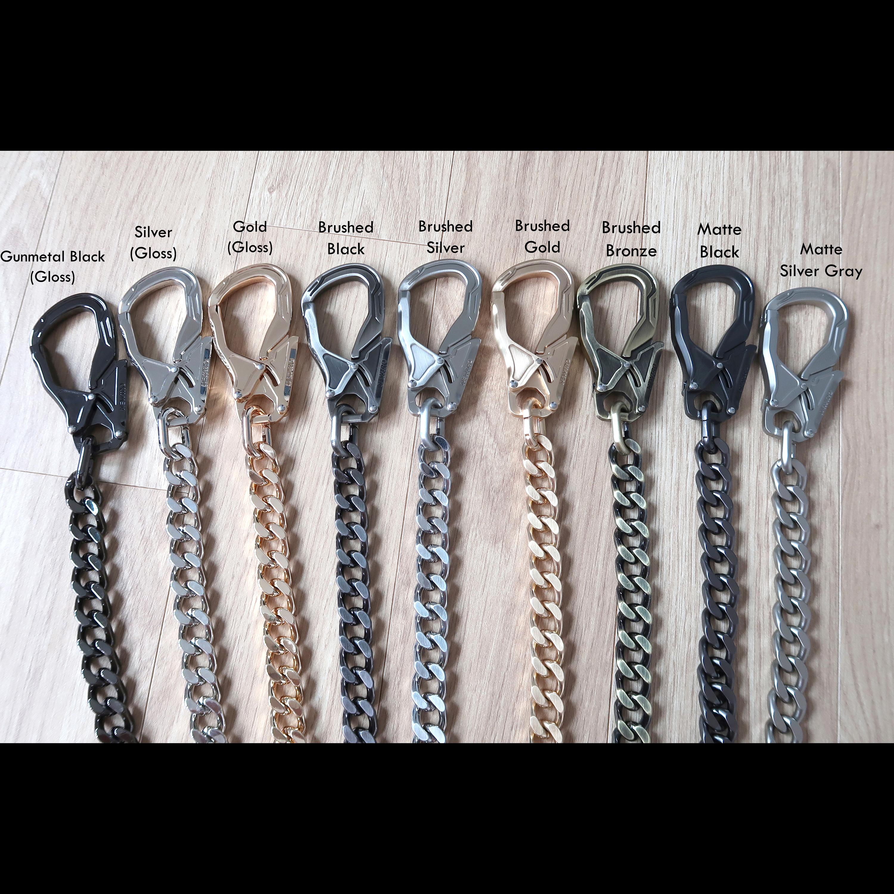 Nueve acabados de color de cadenas para cartera