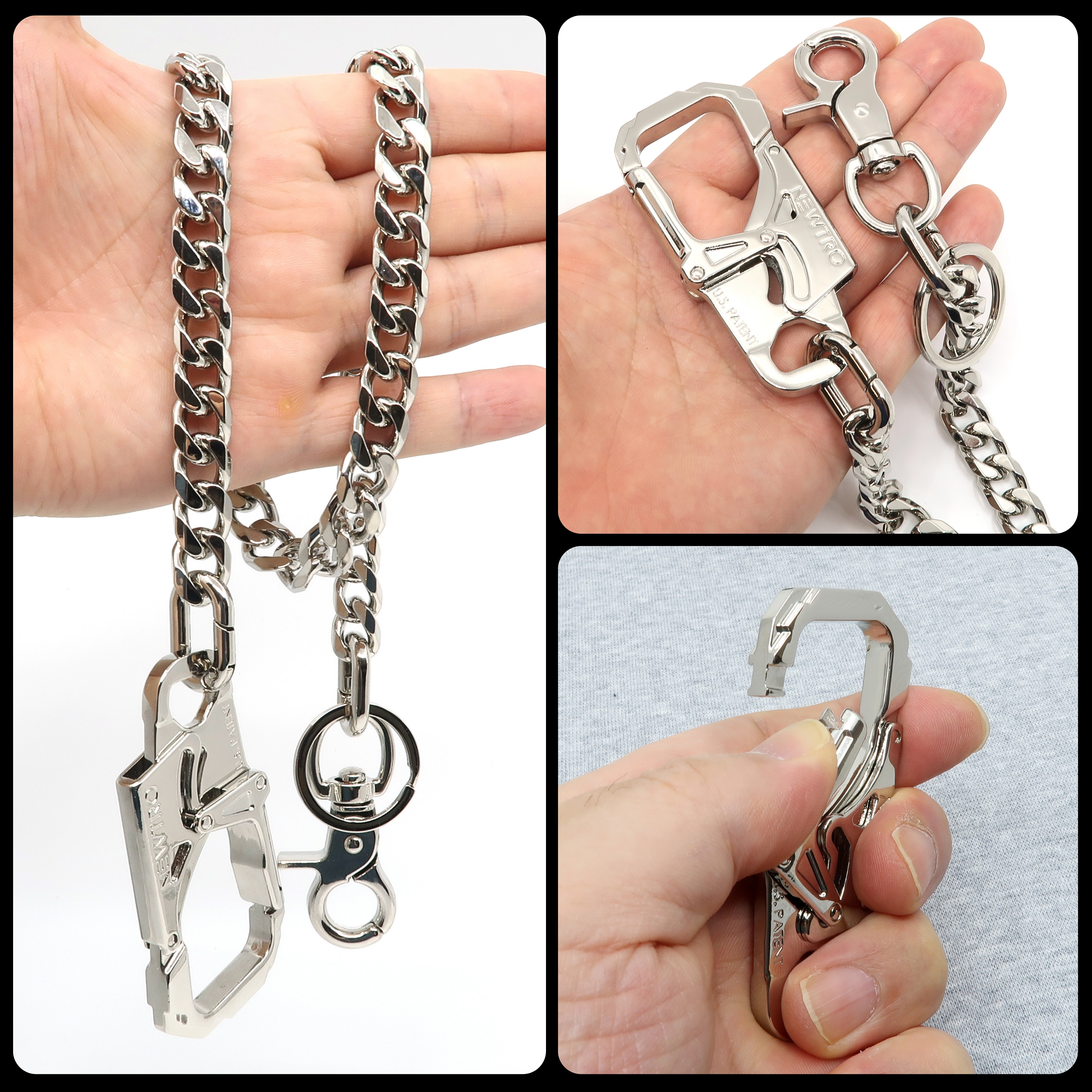 Detalle de la cadena NEWTRO Silver y el mosquetón con cierre
